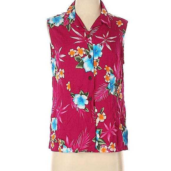 Aloha Hut Tops - Aloha Hut Sleeveless Button Down Hawaiian Shirt S